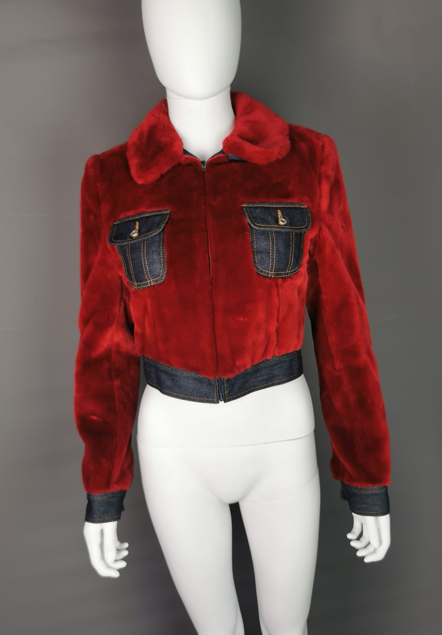 Vintage Dolce and Gabbana cropped red Faux fur jacket
