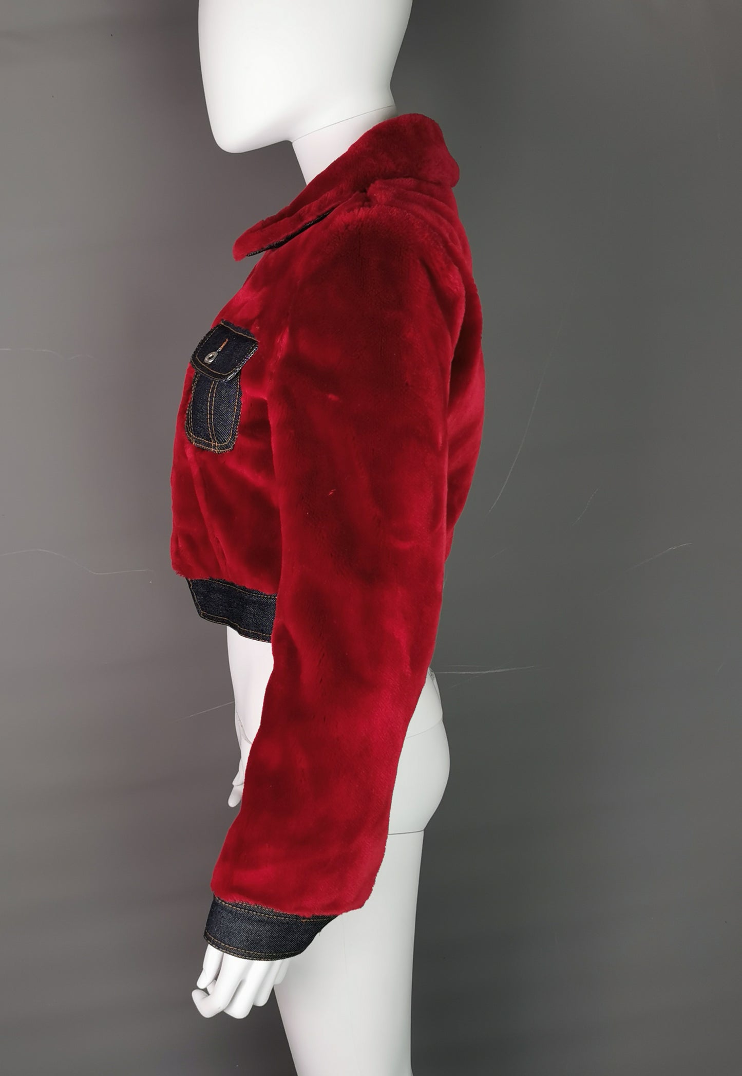 Vintage Dolce and Gabbana cropped red Faux fur jacket