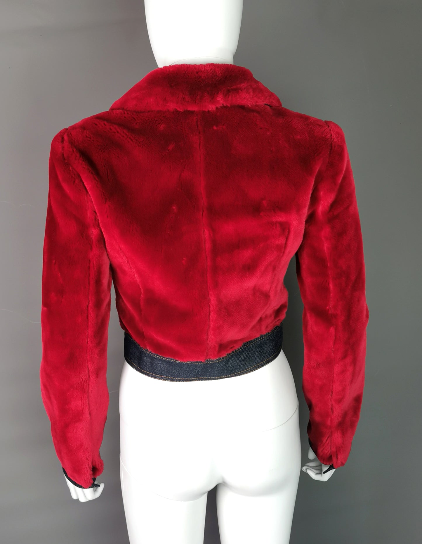 Vintage Dolce and Gabbana cropped red Faux fur jacket