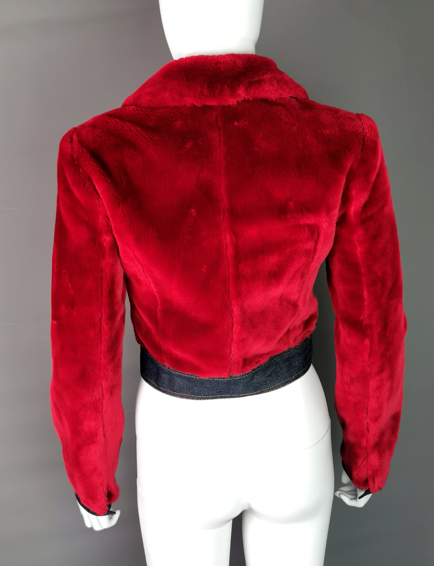 Vintage Dolce and Gabbana cropped red Faux fur jacket