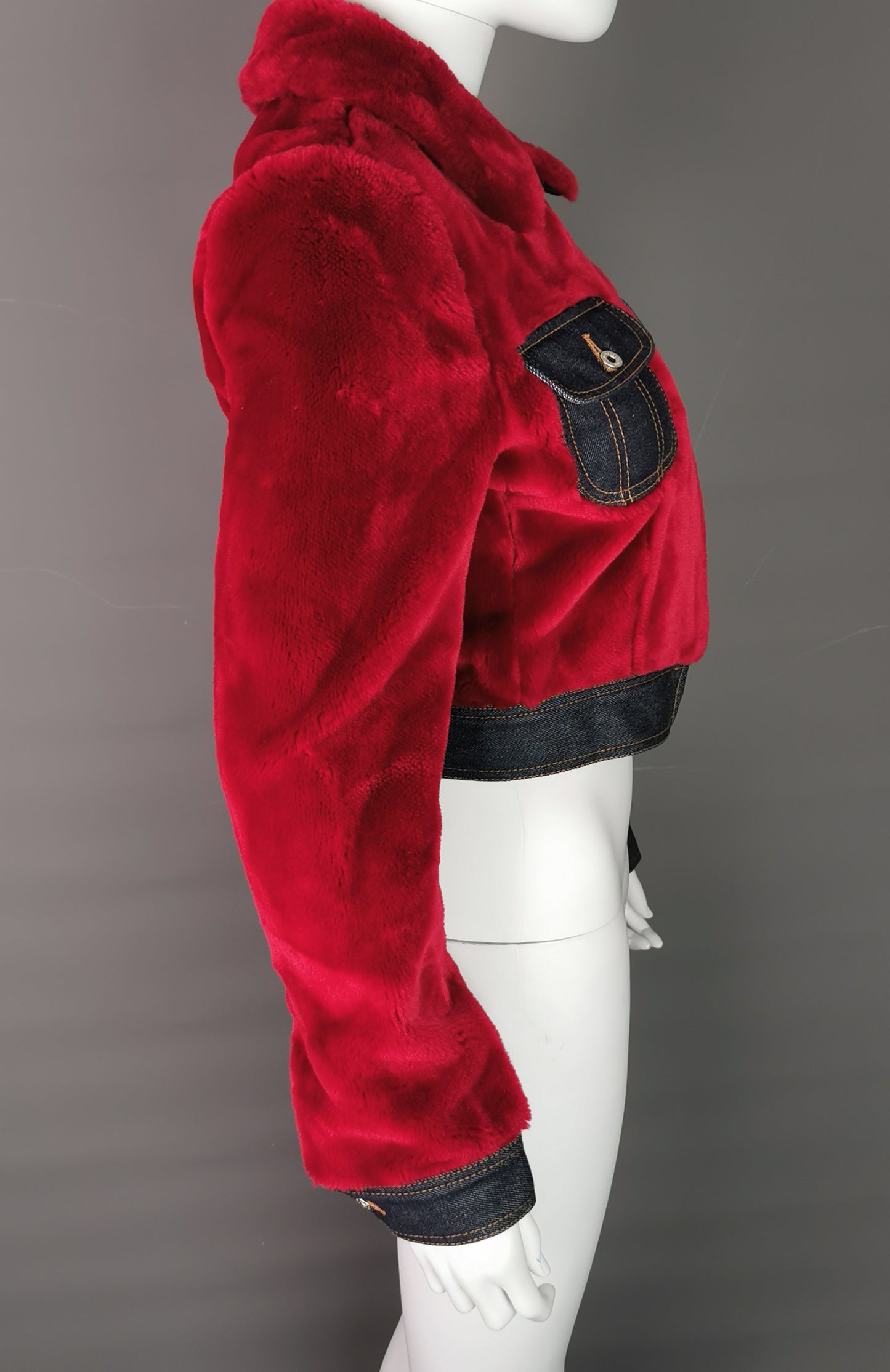 Vintage Dolce and Gabbana cropped red Faux fur jacket