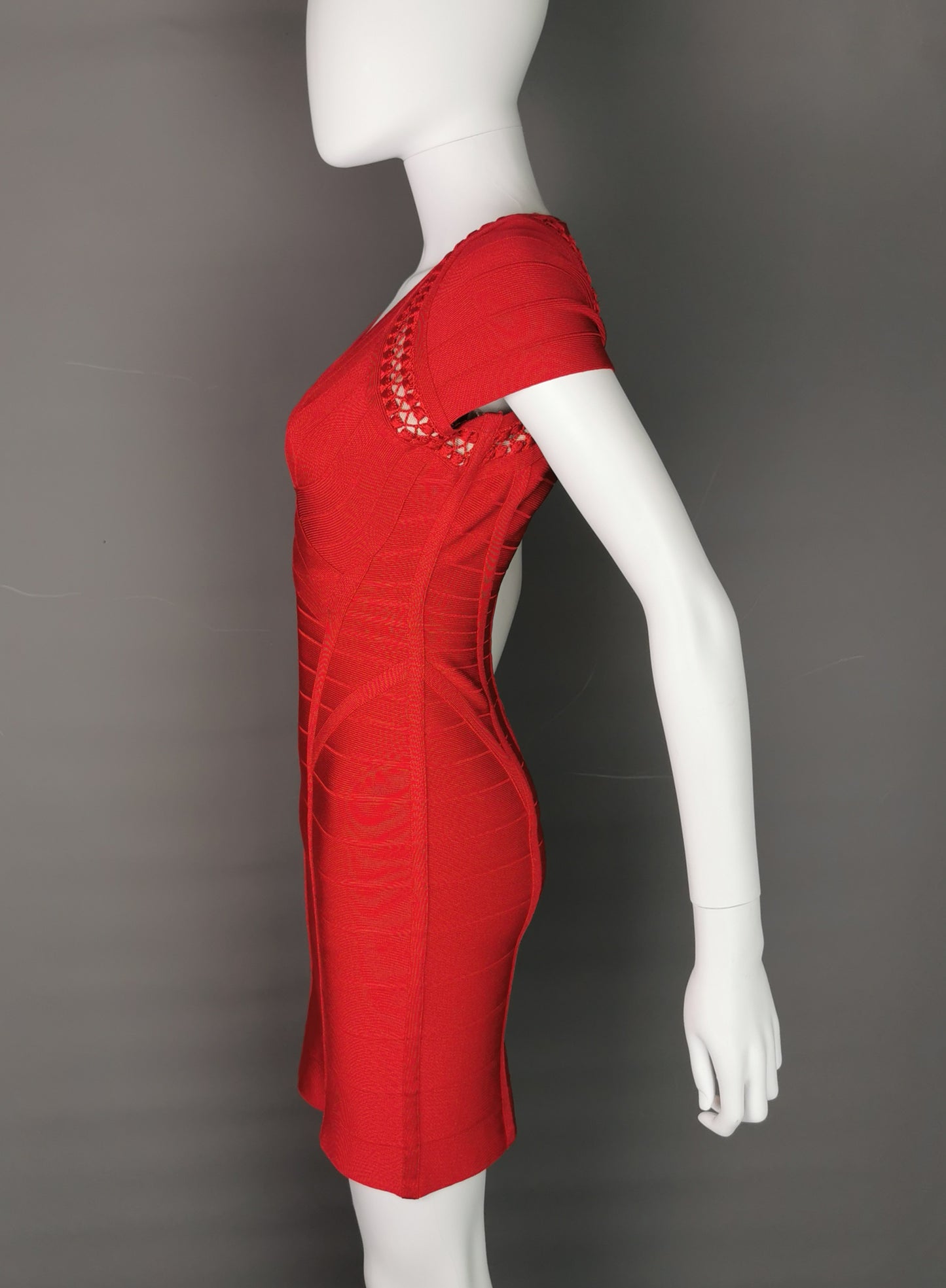 Herve Leger bandage dress, lipstick red, Max Azria