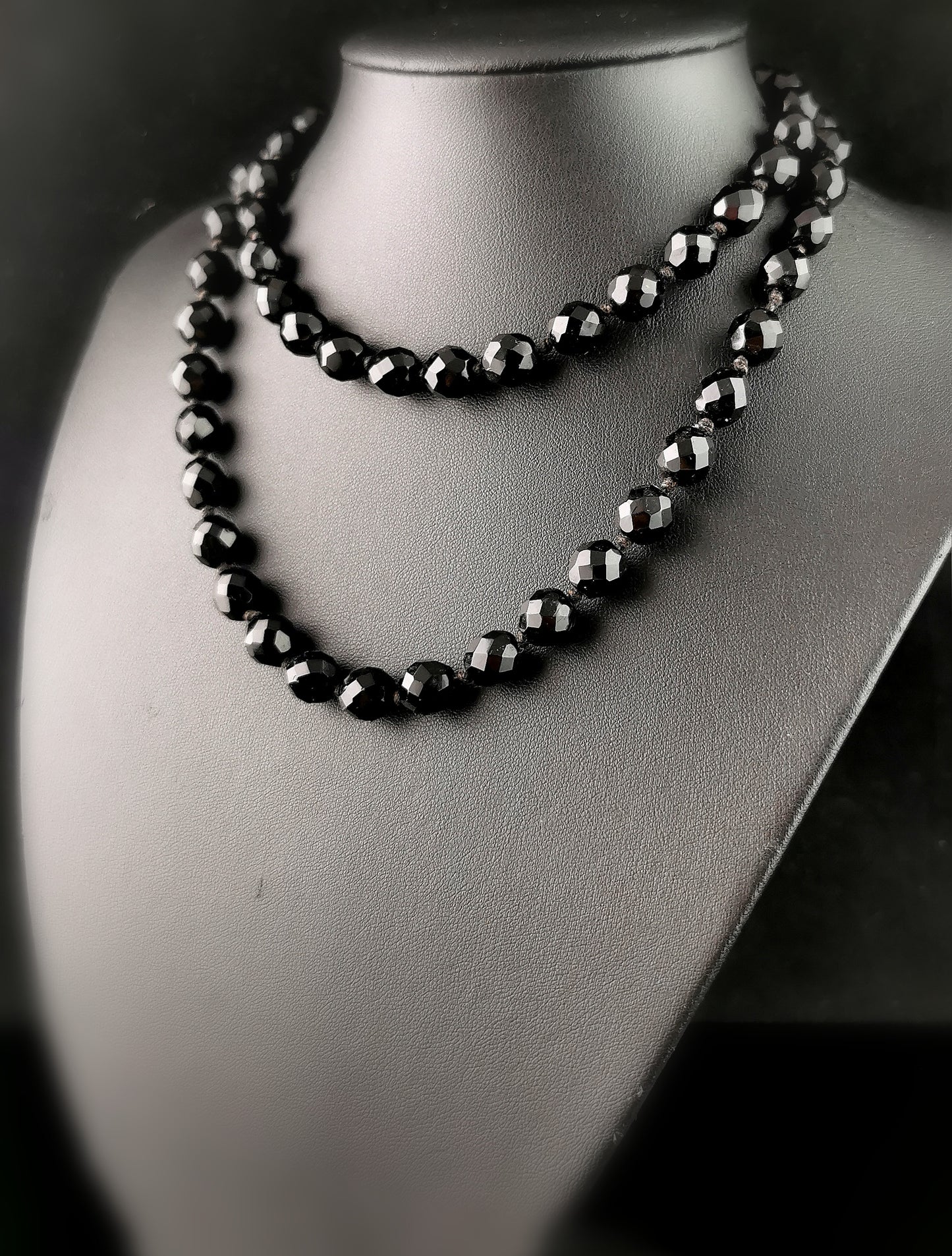 Antique French Jet faceted bead necklace