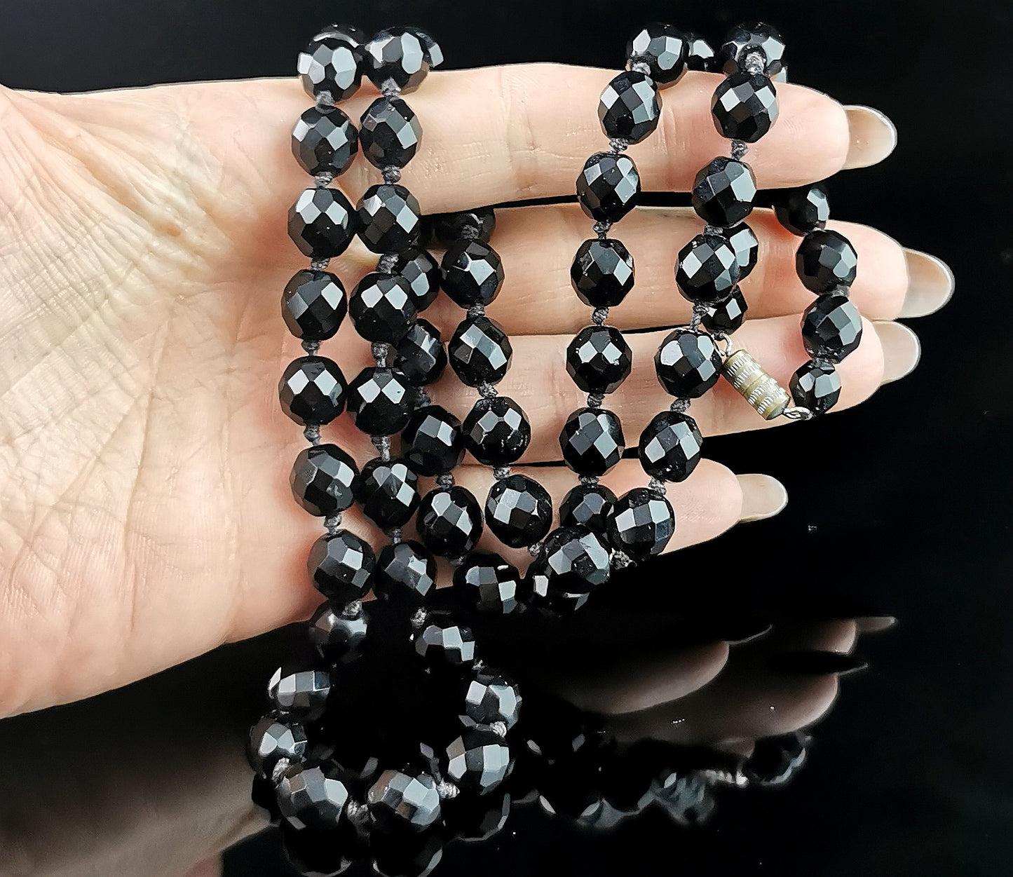 Antique French Jet faceted bead necklace