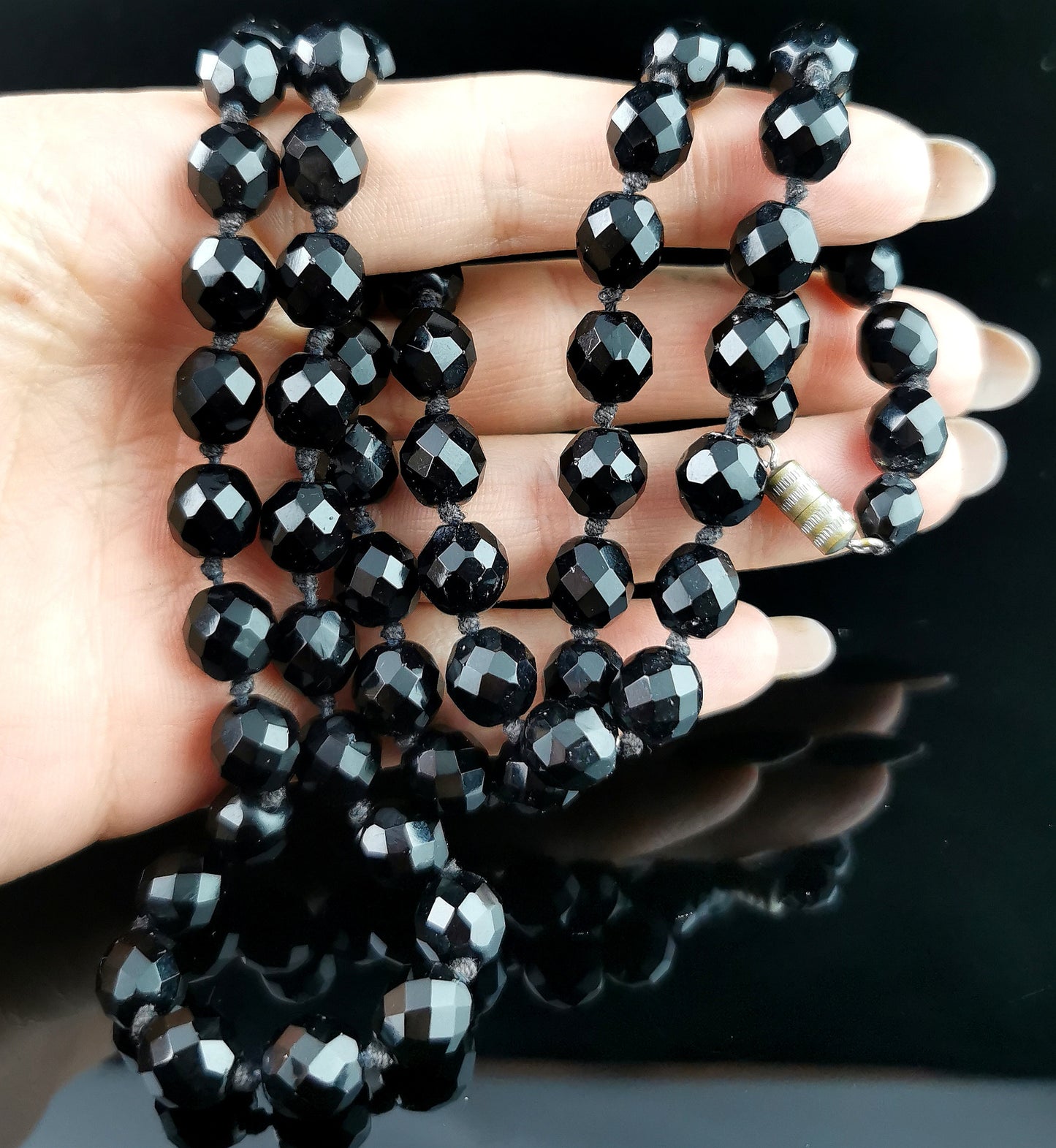 Antique French Jet faceted bead necklace