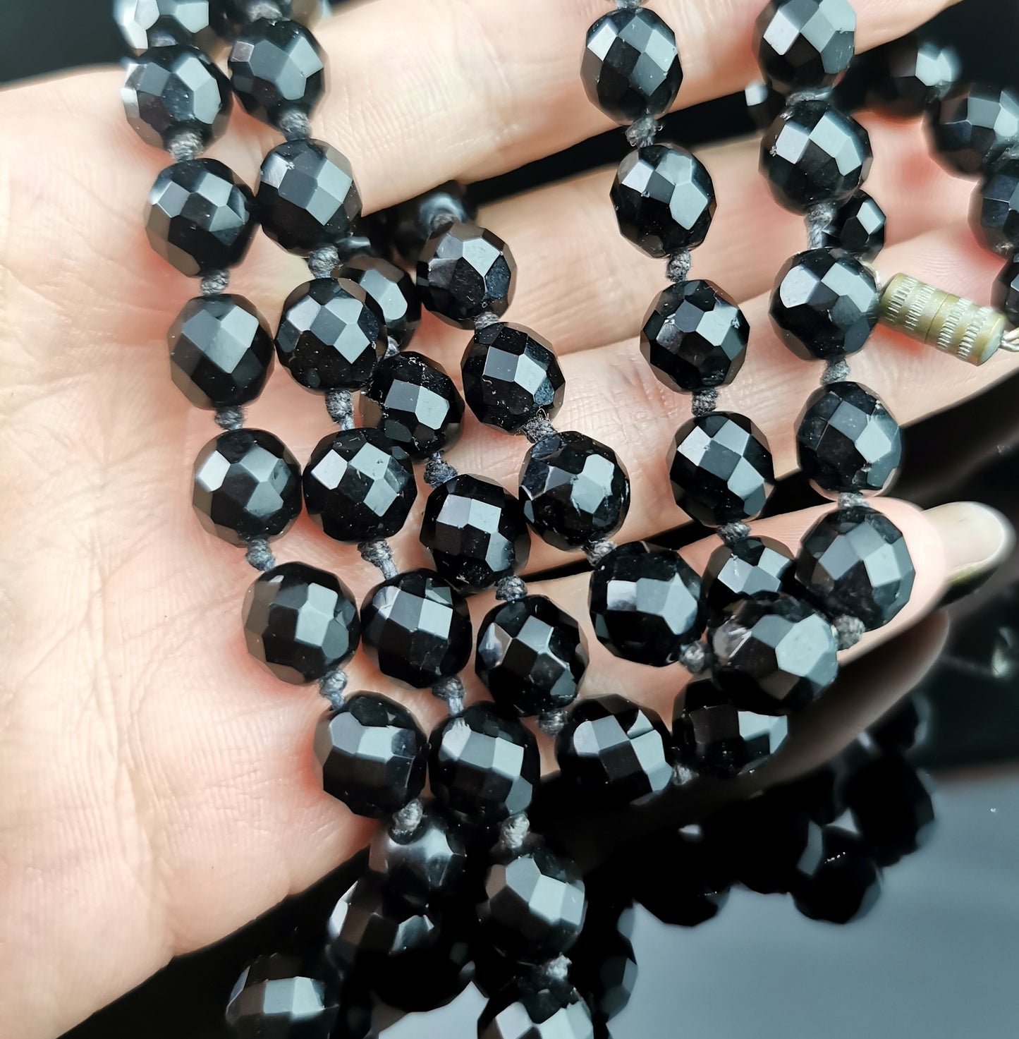 Antique French Jet faceted bead necklace