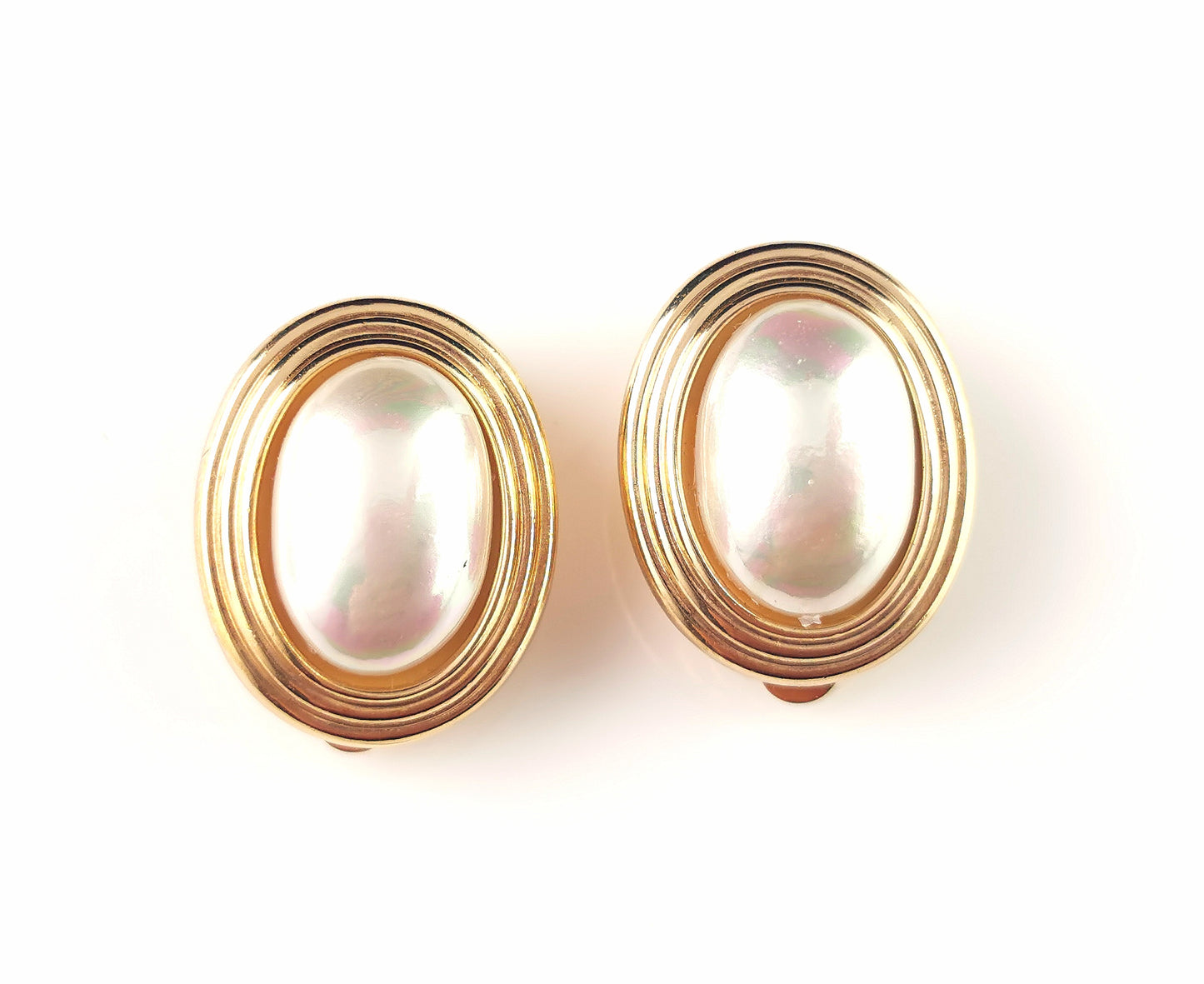 Vintage Christian Dior faux pearl clip on earrings, Shamrock, gold tone