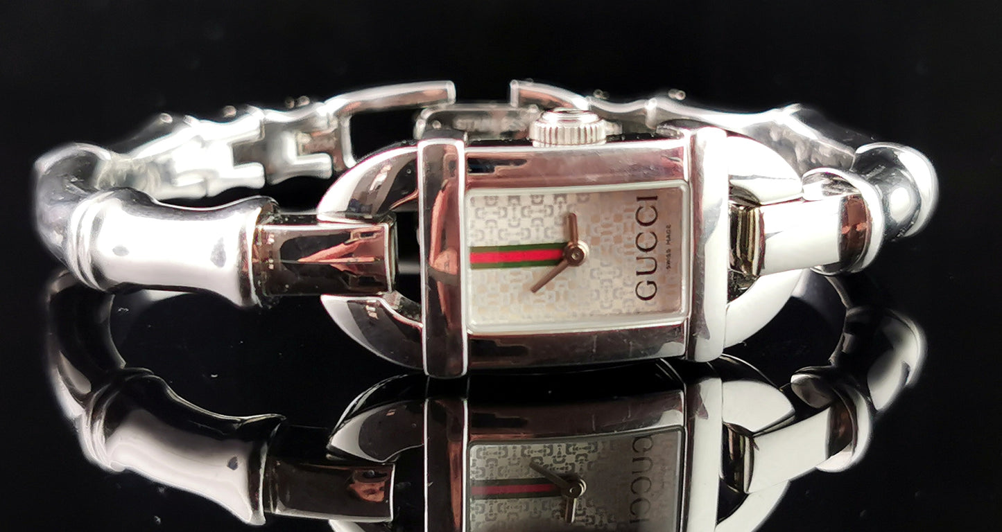 Vintage Gucci 6800l ladies wristwatch, Bamboo bangle strap