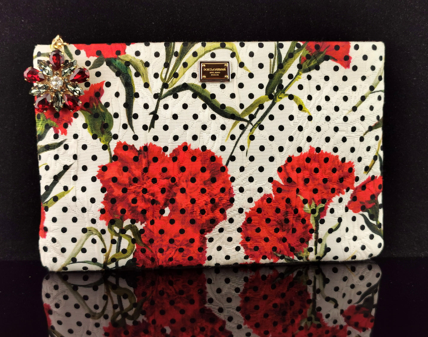 Dolce and Gabbana floral clutch purse, Carnation and Polka dot