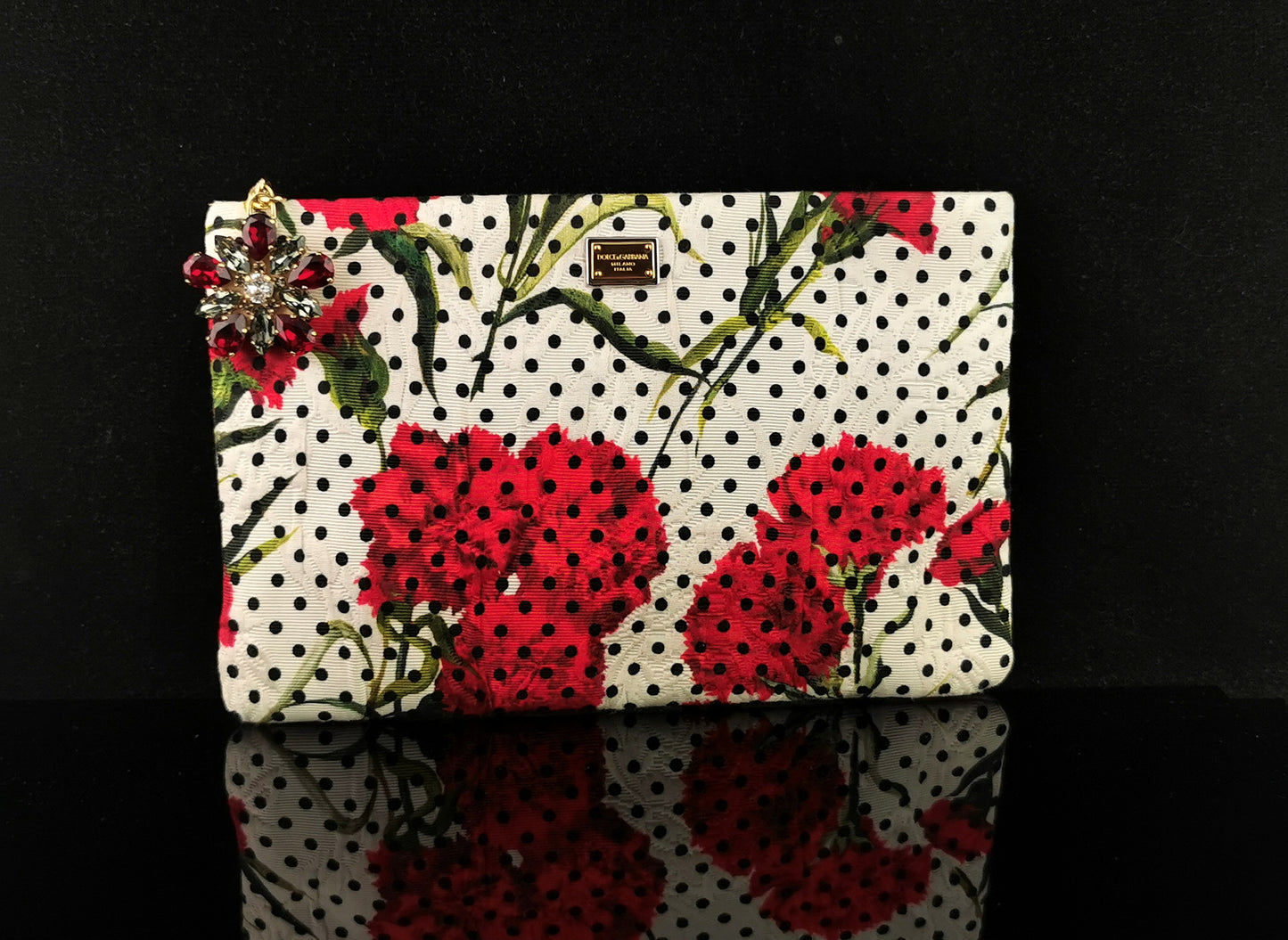 Dolce and Gabbana floral clutch purse, Carnation and Polka dot