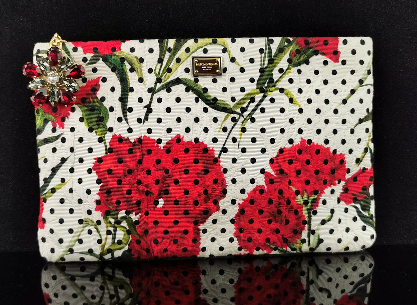 Dolce and Gabbana floral clutch purse, Carnation and Polka dot