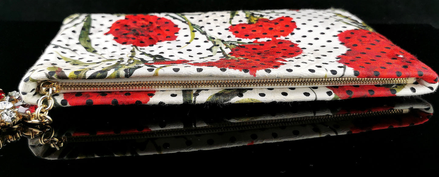 Dolce and Gabbana floral clutch purse, Carnation and Polka dot