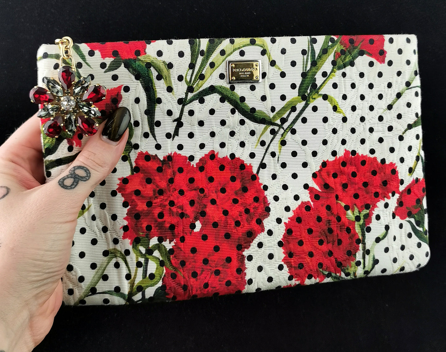 Dolce and Gabbana floral clutch purse, Carnation and Polka dot