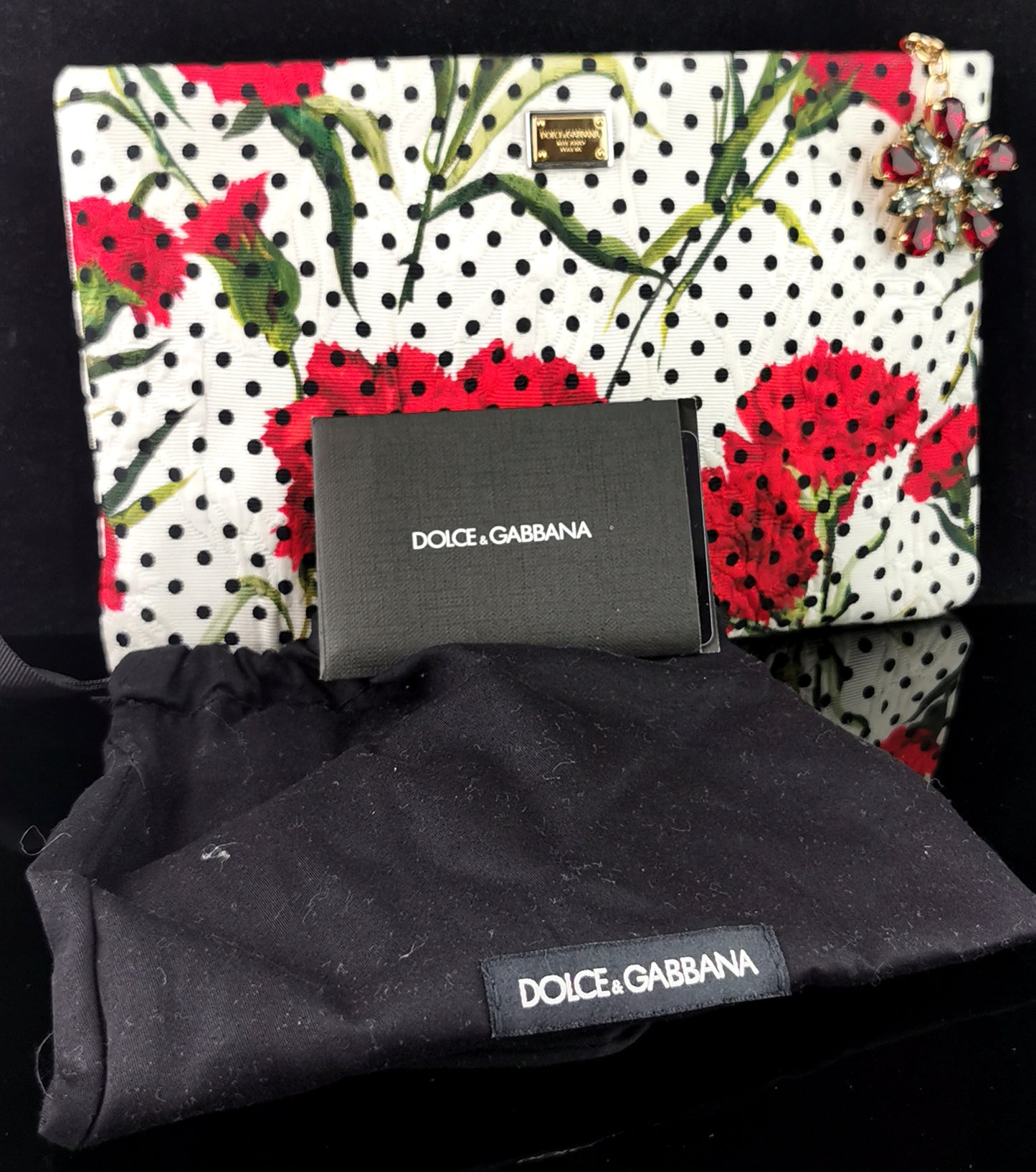 Dolce and Gabbana floral clutch purse, Carnation and Polka dot