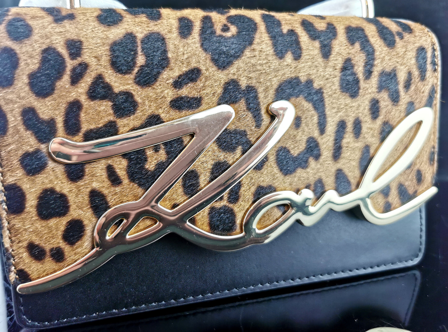 Karl Lagerfeld K signature handbag, leopard print, black leather