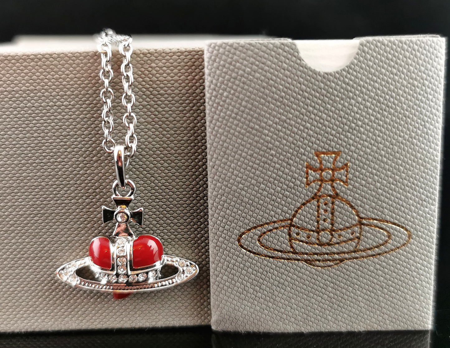 Vintage Vivienne Westwood heart orb pendant necklace, boxed