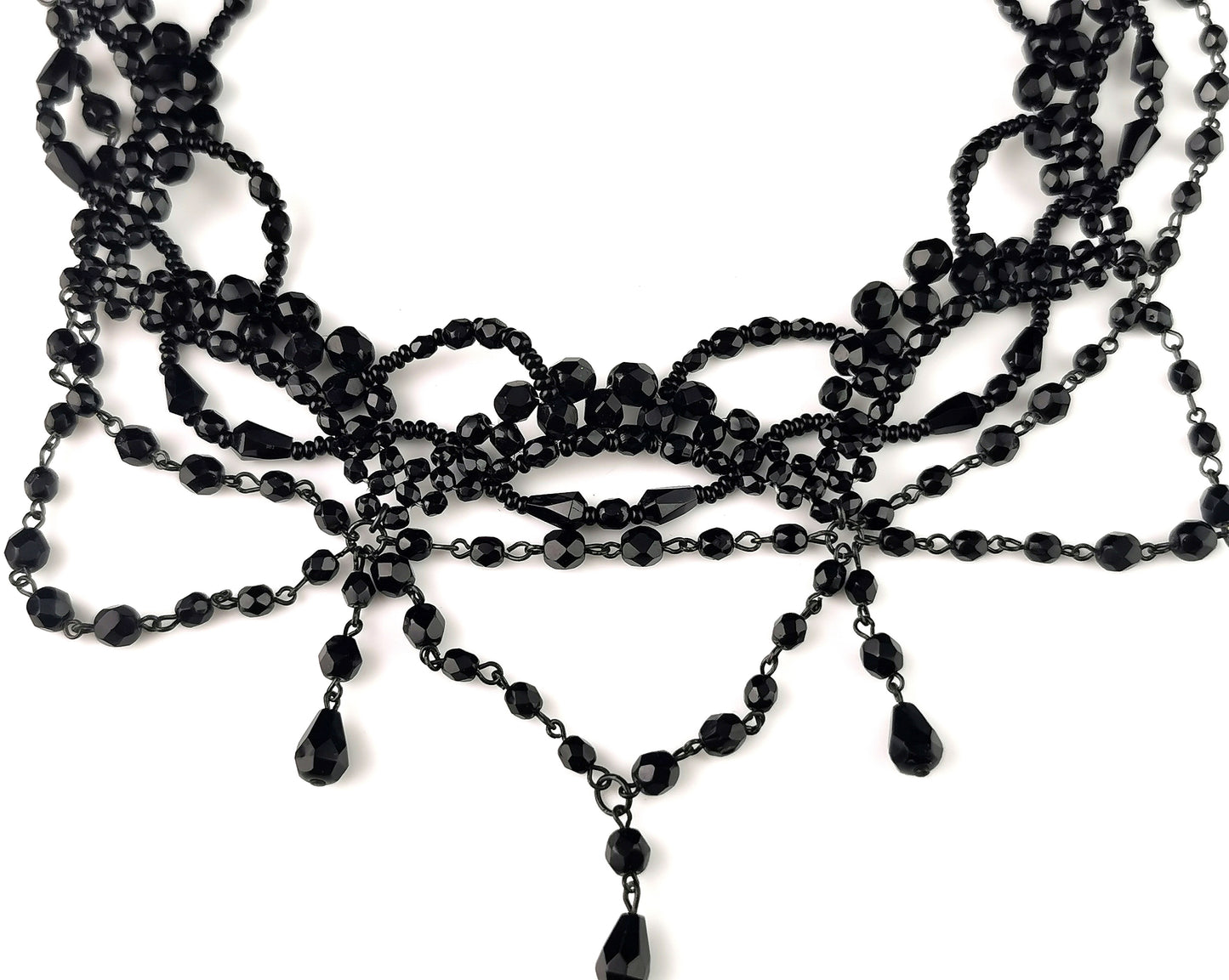 Vintage beaded bib necklace, choker, Art Deco