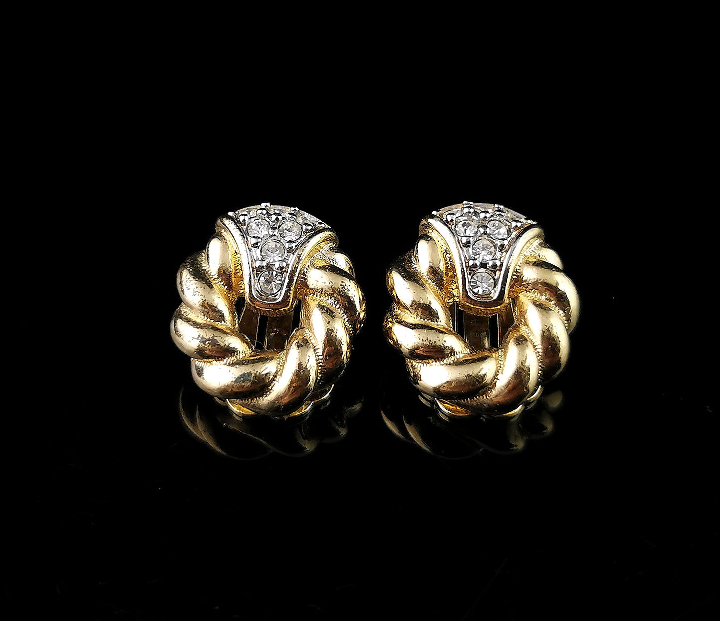 Vintage Burberry  clip on earrings, Gold tone, Diamante