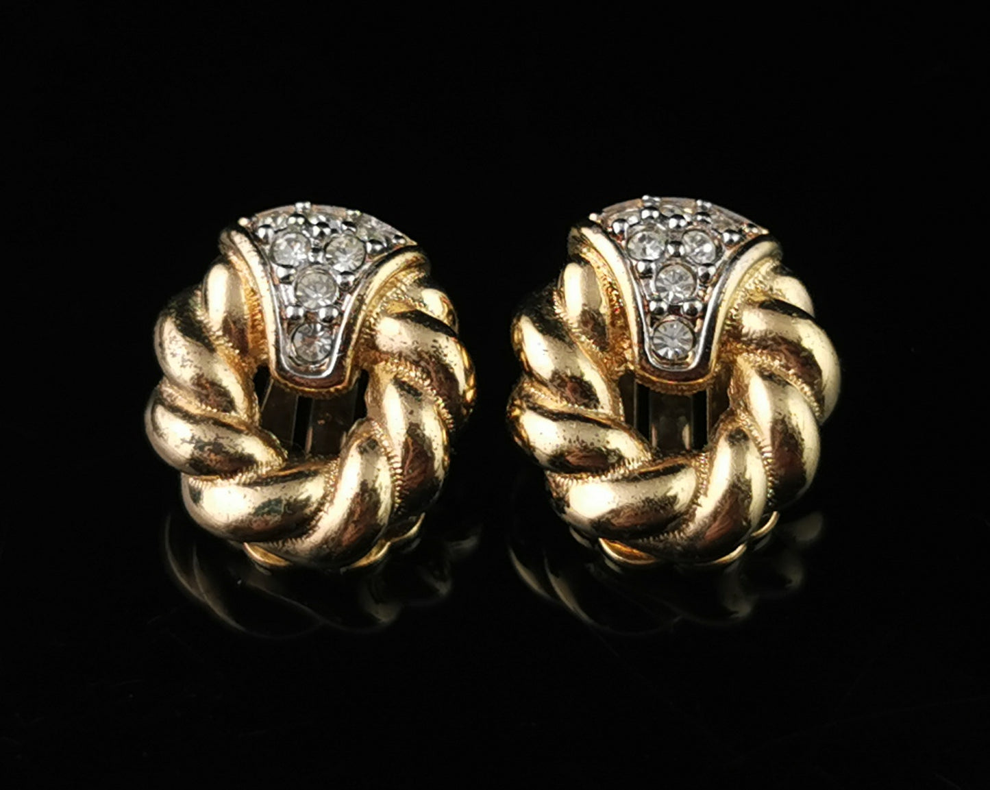 Vintage Burberry  clip on earrings, Gold tone, Diamante