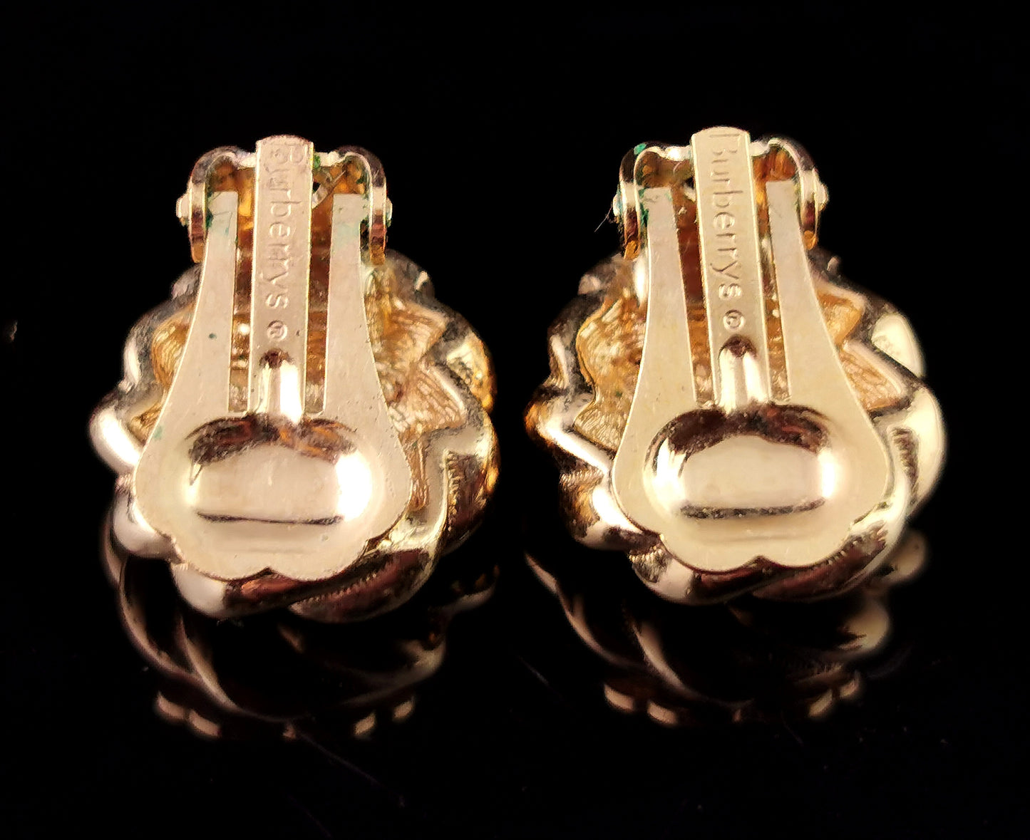 Vintage Burberry  clip on earrings, Gold tone, Diamante