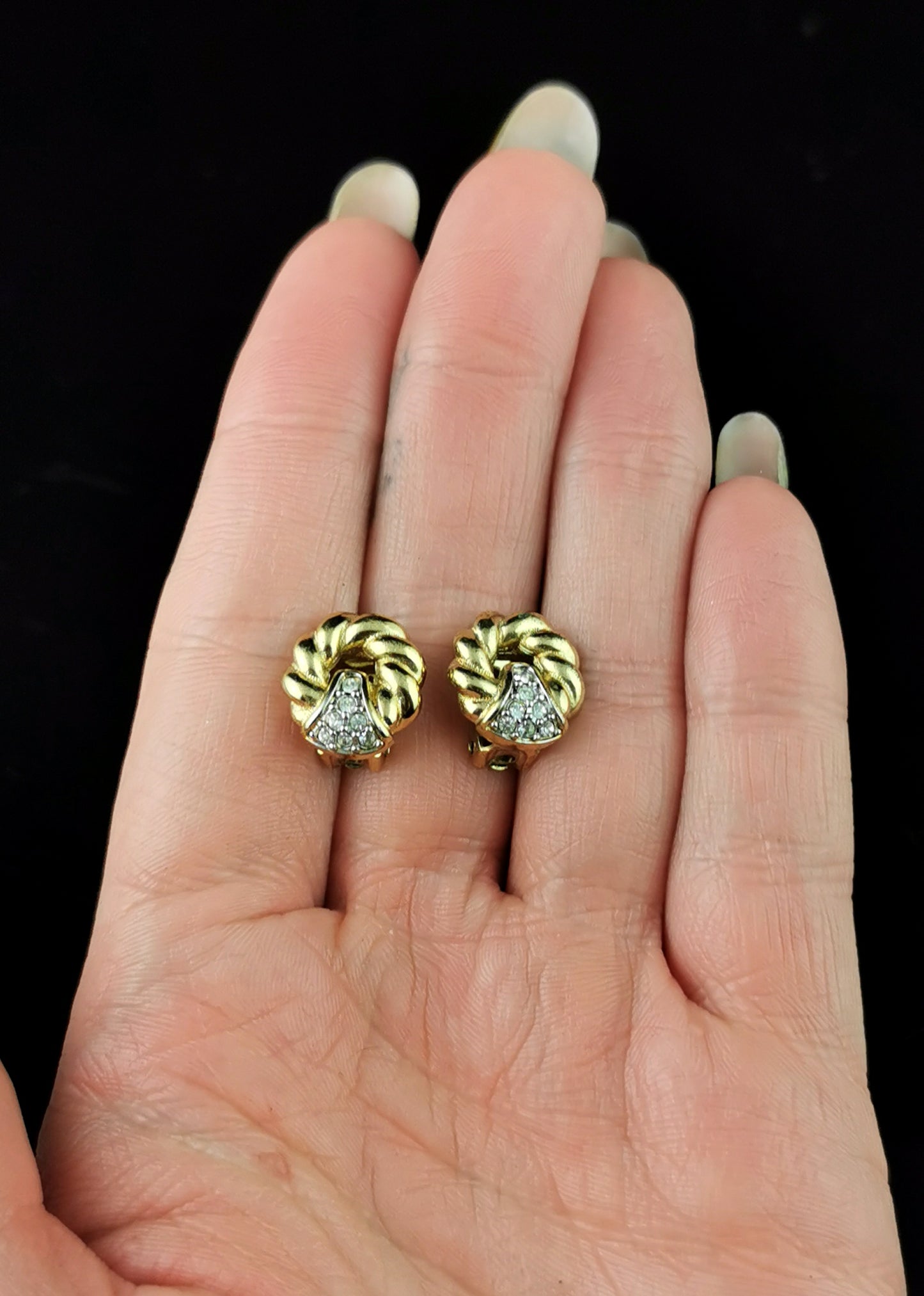 Vintage Burberry  clip on earrings, Gold tone, Diamante