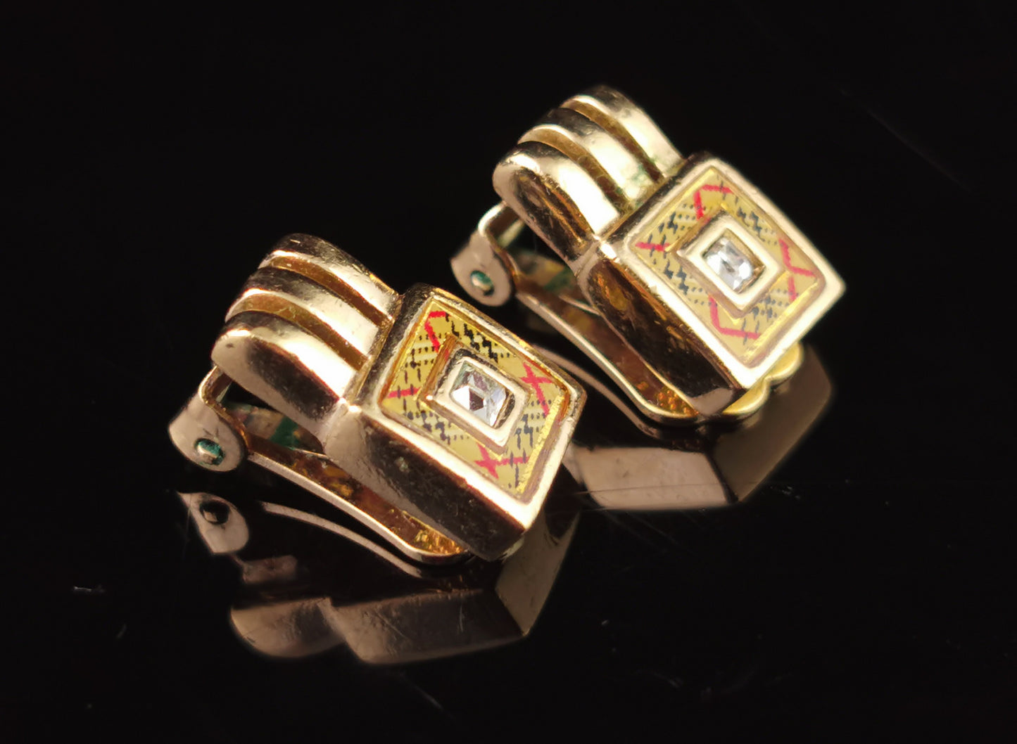 Vintage Burberry check clip on earrings, Gold tone