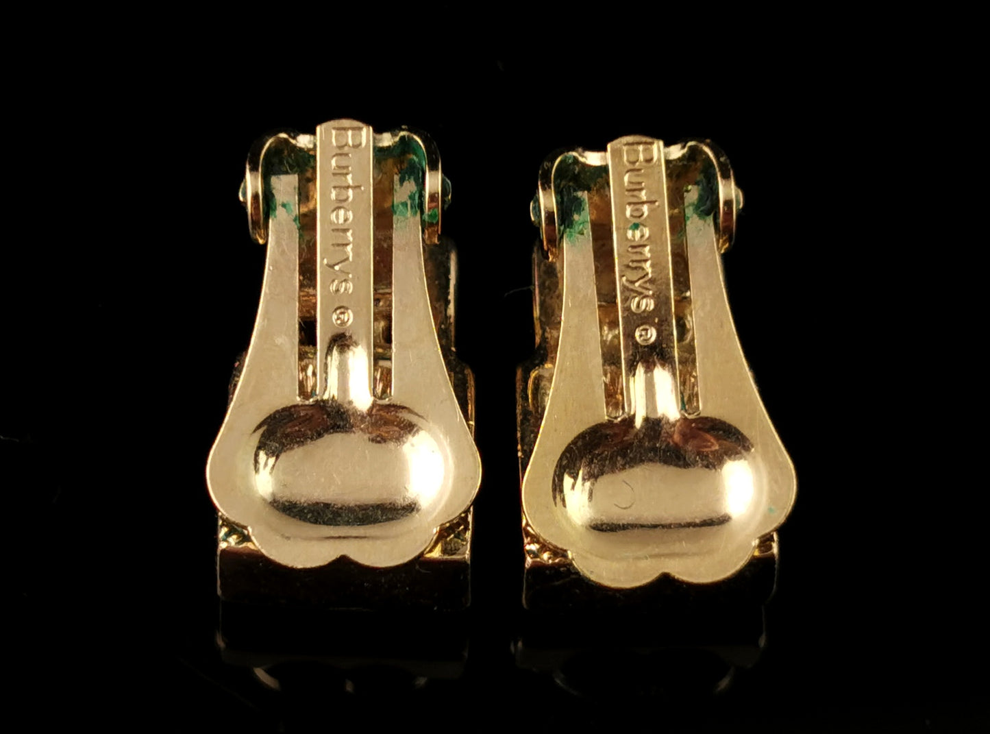 Vintage Burberry check clip on earrings, Gold tone