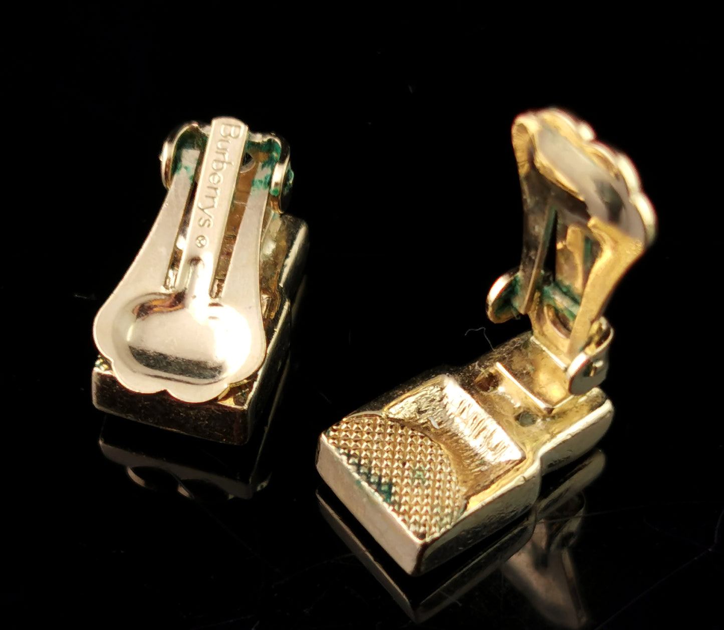 Vintage Burberry check clip on earrings, Gold tone