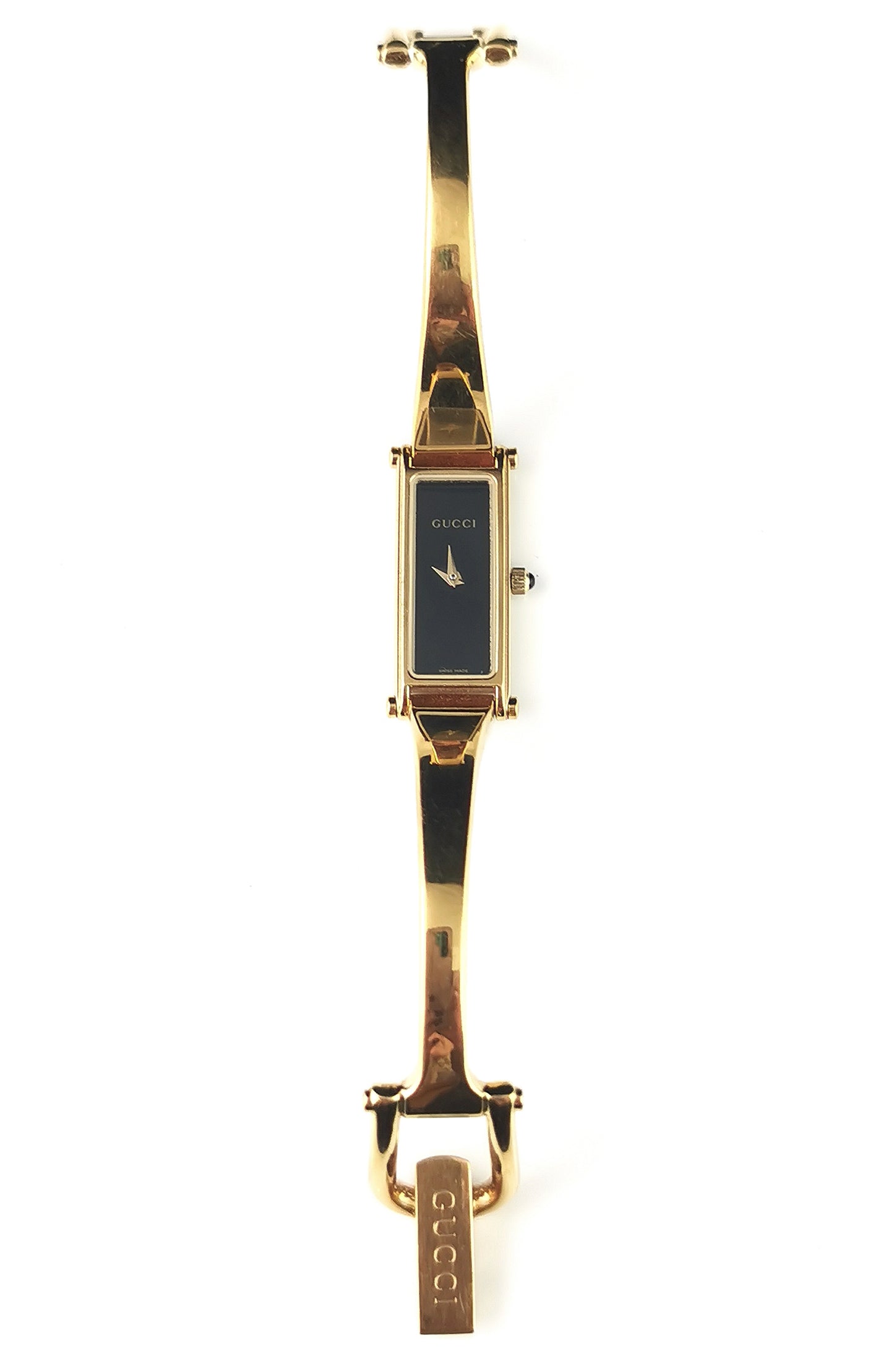 Vintage Gucci 1500l gold plated ladies wristwatch, Horsebit bangle strap