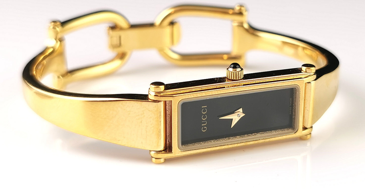 Vintage Gucci 1500l gold plated ladies wristwatch, Horsebit bangle strap