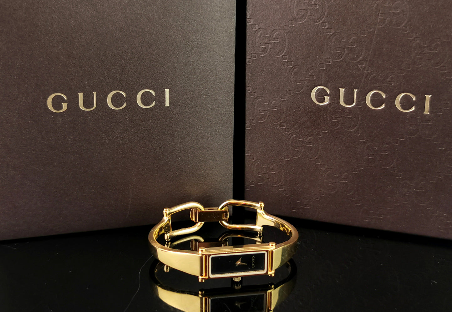 Vintage Gucci 1500l gold plated ladies wristwatch, Horsebit bangle strap