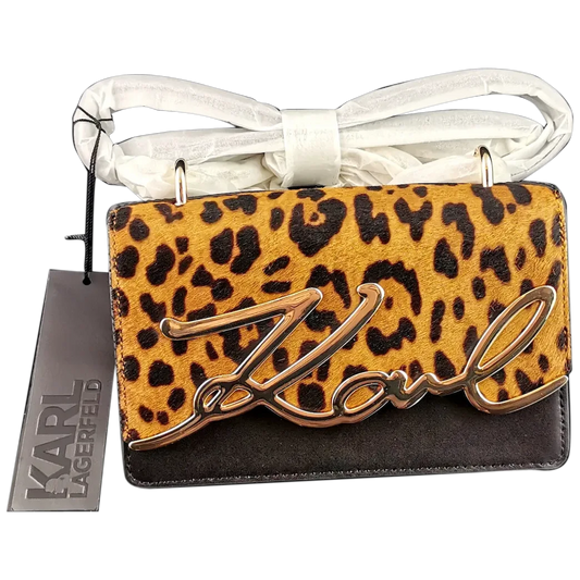 Karl Lagerfeld K signature handbag, leopard print, black leather