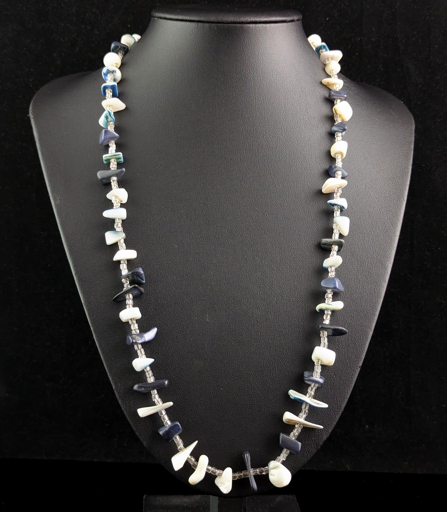 Vintage sea glass necklace, blue tones