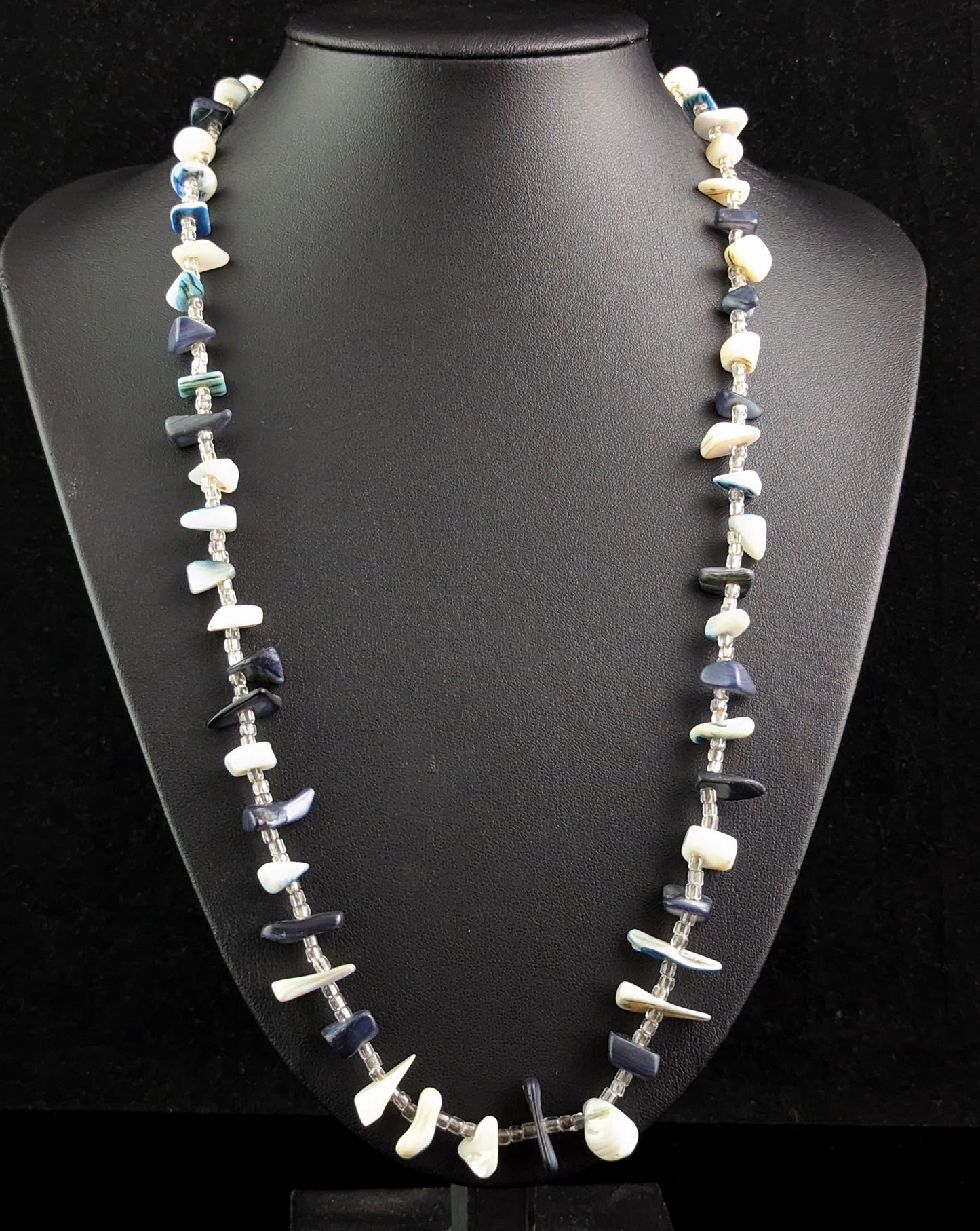 Vintage sea glass necklace, blue tones