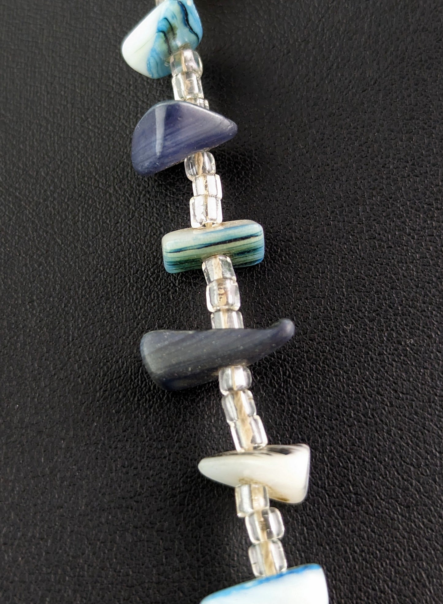 Vintage sea glass necklace, blue tones