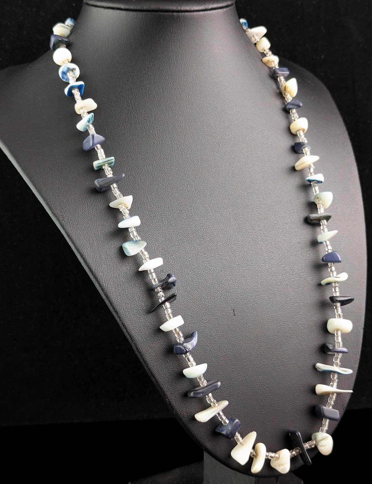 Vintage sea glass necklace, blue tones