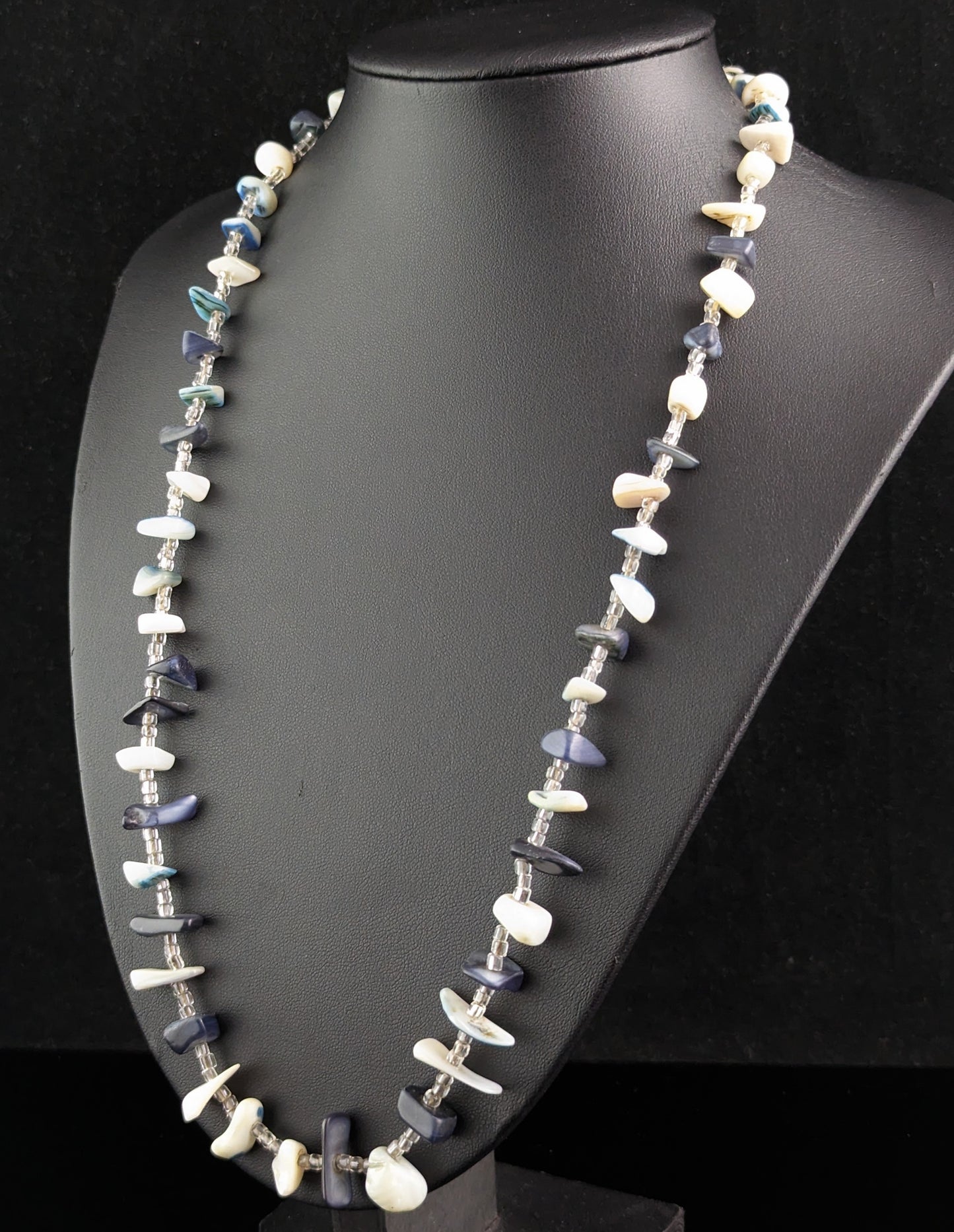 Vintage sea glass necklace, blue tones