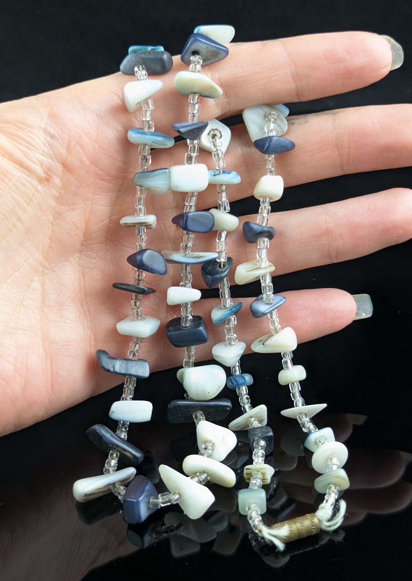 Vintage sea glass necklace, blue tones
