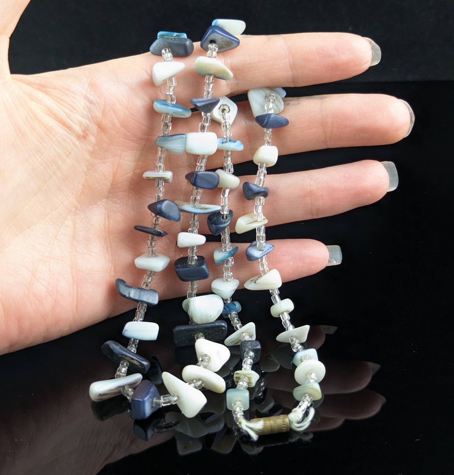 Vintage sea glass necklace, blue tones