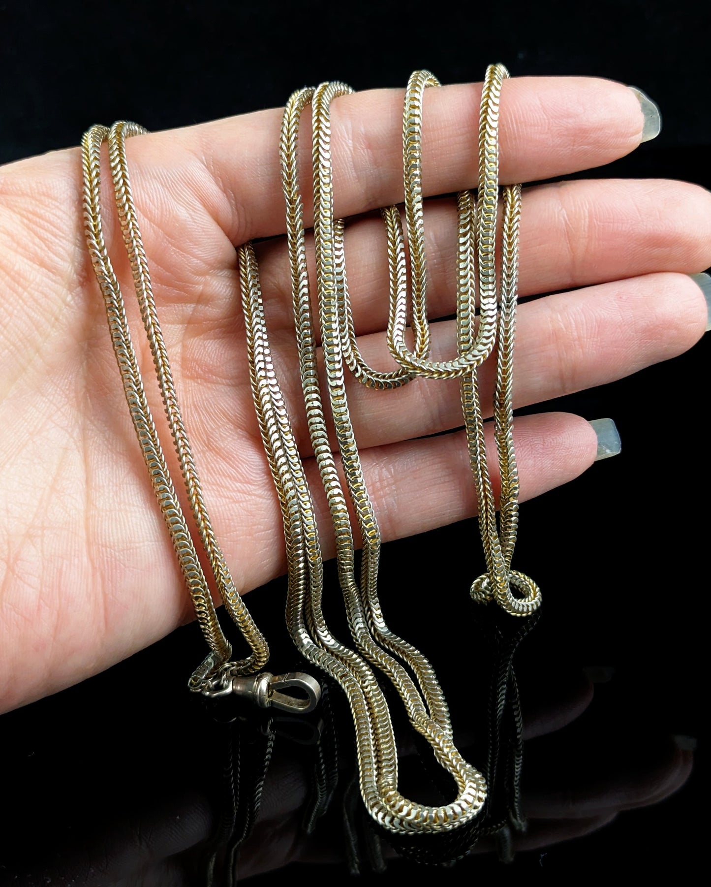 Antique Victorian gilt metal longuard chain necklace, muff chain