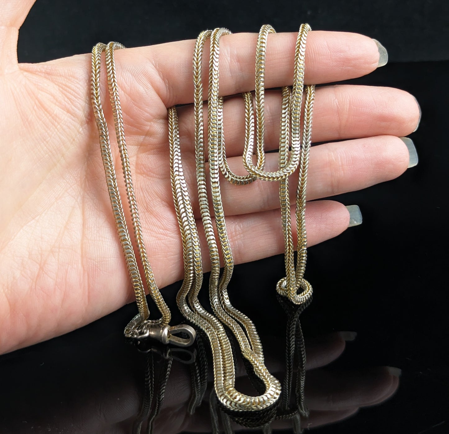 Antique Victorian gilt metal longuard chain necklace, muff chain