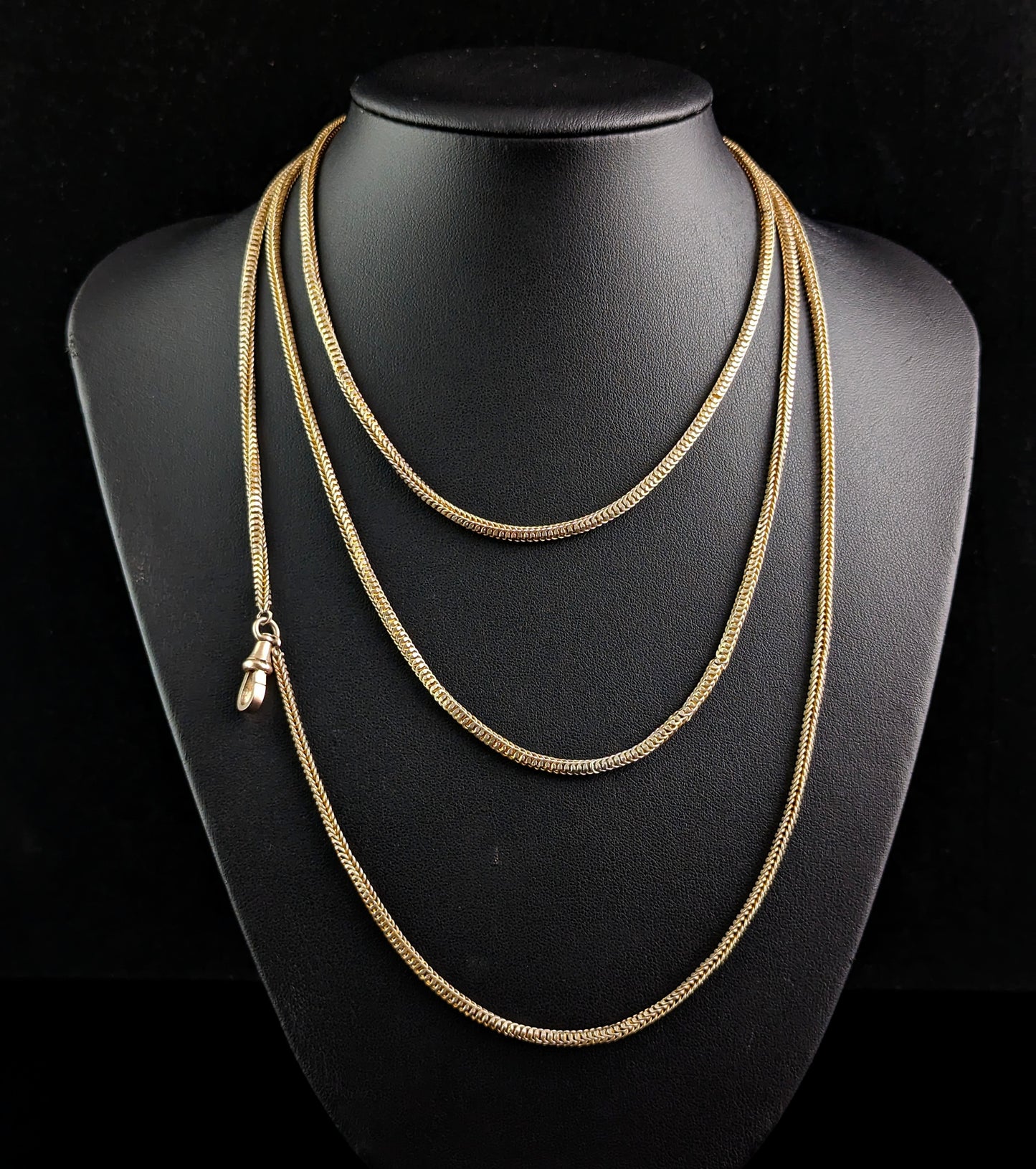 Antique Victorian gilt metal longuard chain necklace, muff chain