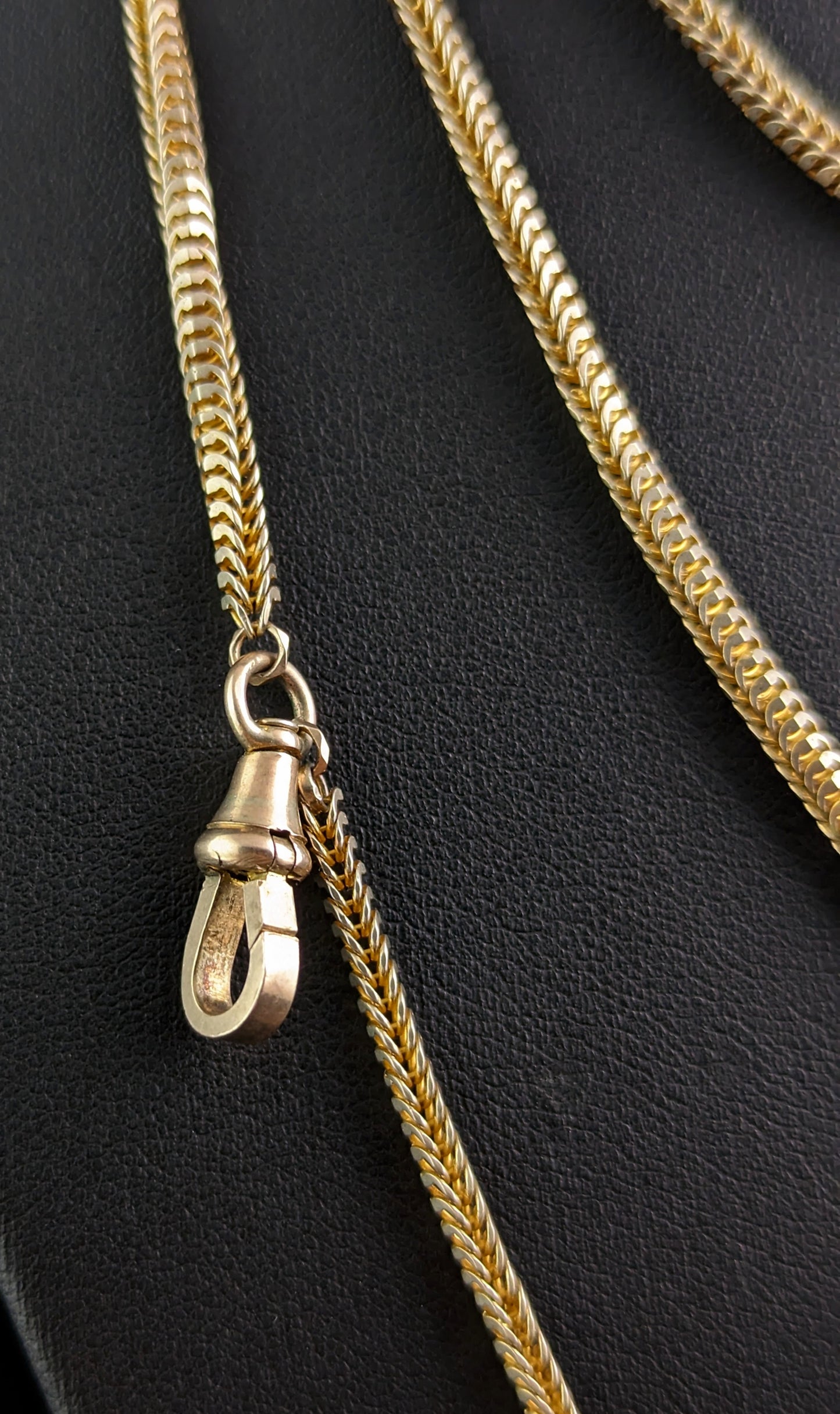 Antique Victorian gilt metal longuard chain necklace, muff chain