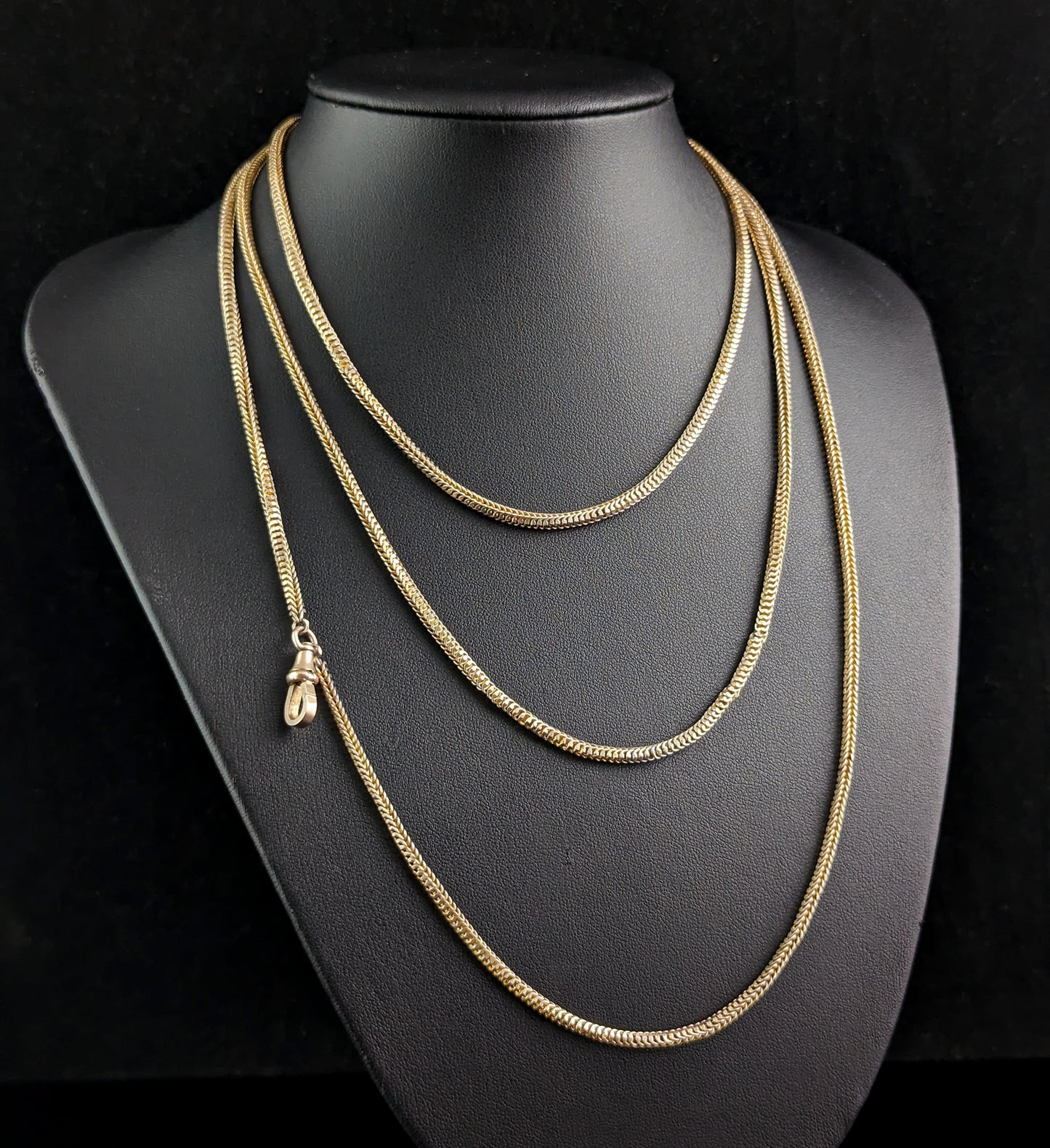 Antique Victorian gilt metal longuard chain necklace, muff chain