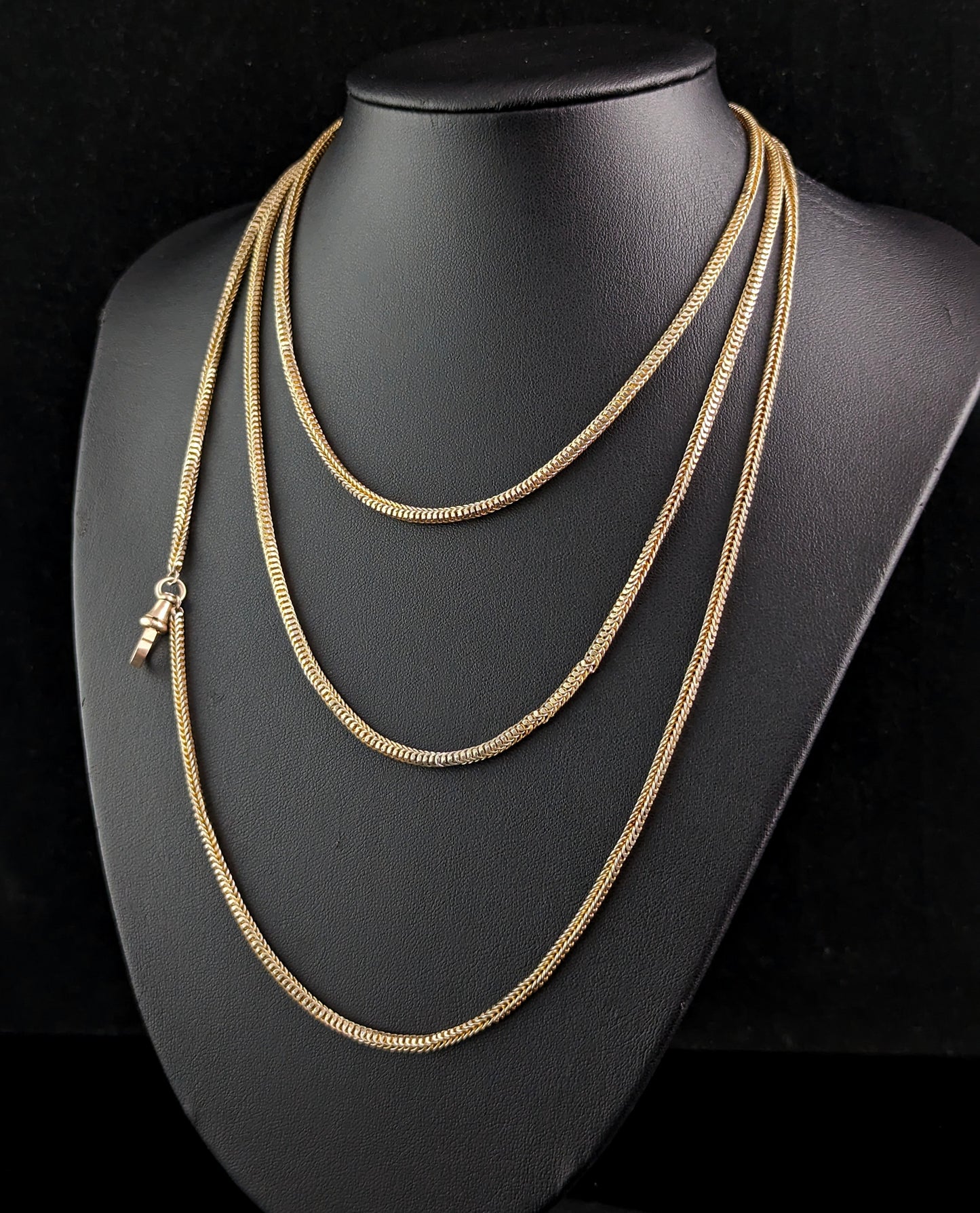 Antique Victorian gilt metal longuard chain necklace, muff chain