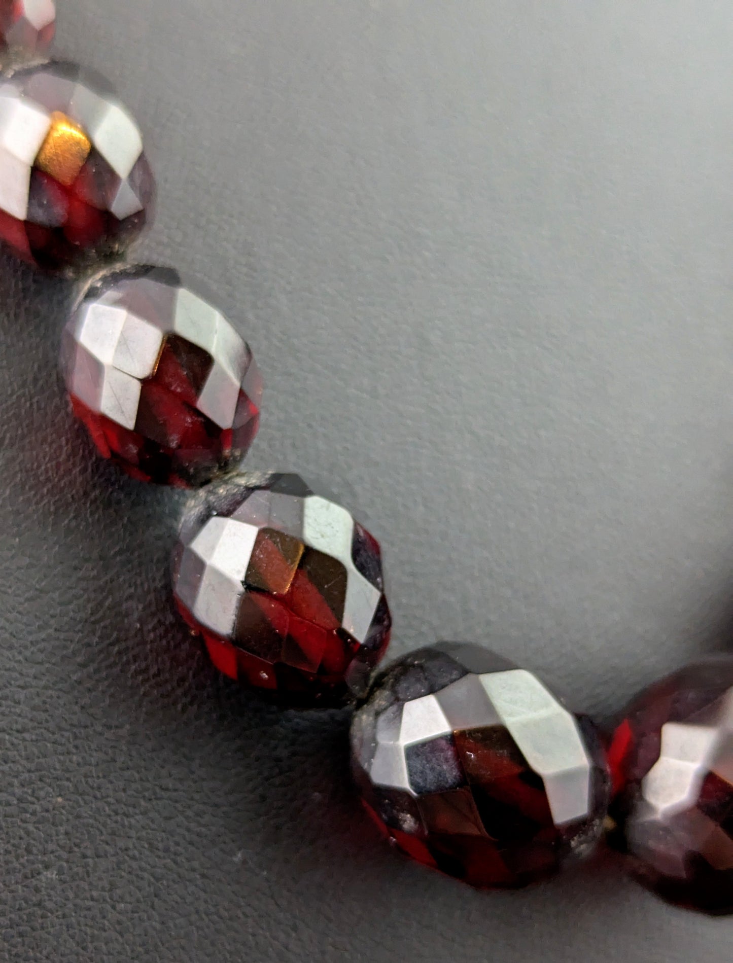 Vintage Cherry red Bakelite beaded necklace, Art Deco, Silver clasp