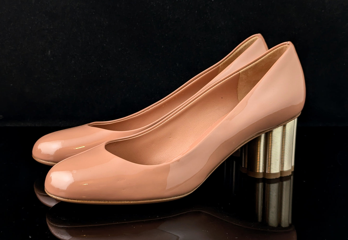 Salvatore Ferragamo blush pink patent leather heeled pumps, shoes