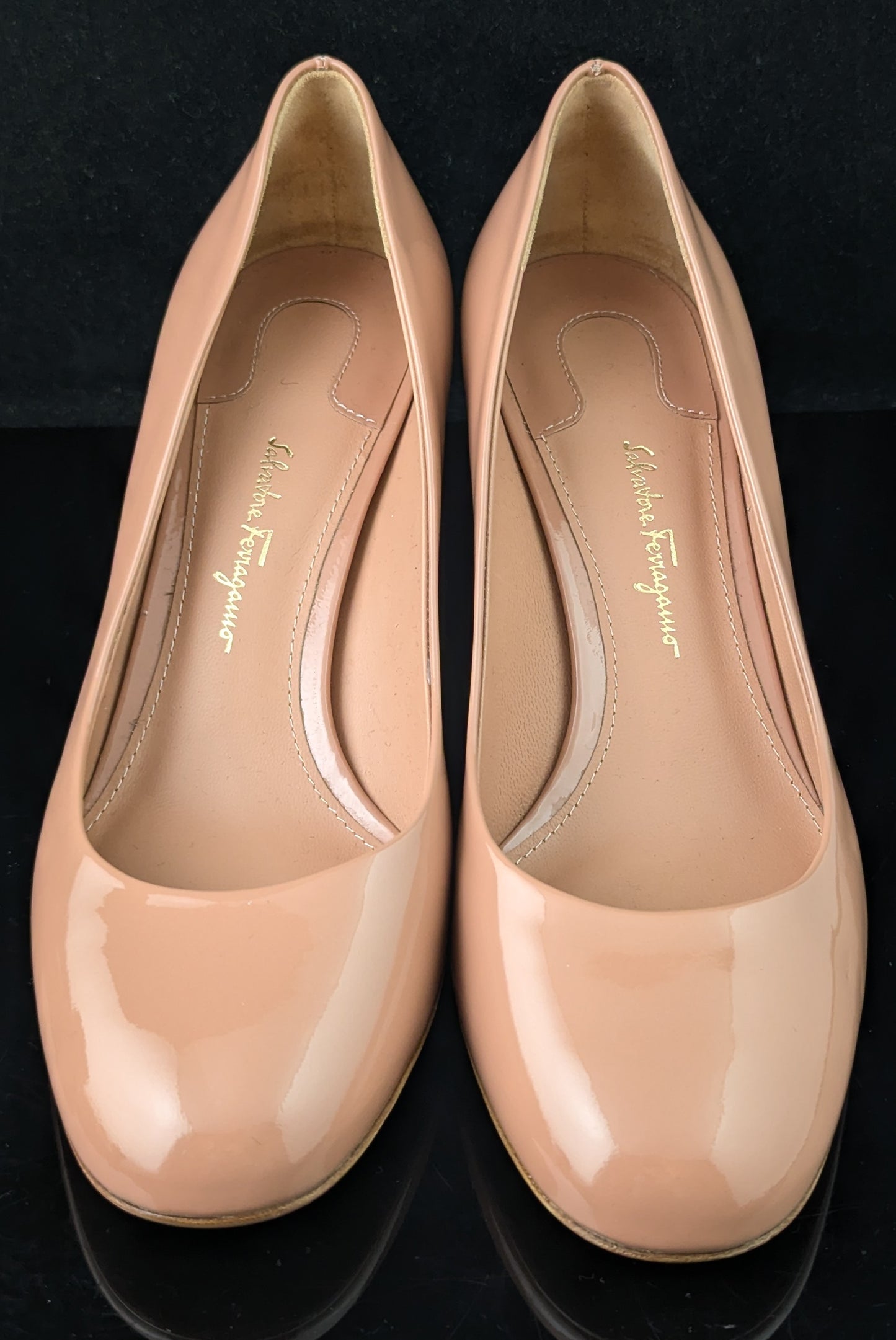 Salvatore Ferragamo blush pink patent leather heeled pumps, shoes