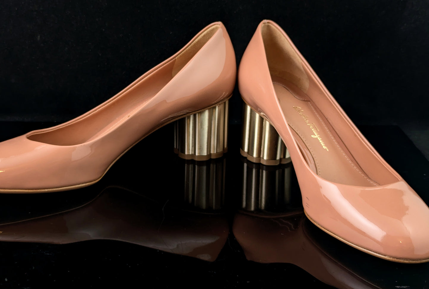 Salvatore Ferragamo blush pink patent leather heeled pumps, shoes
