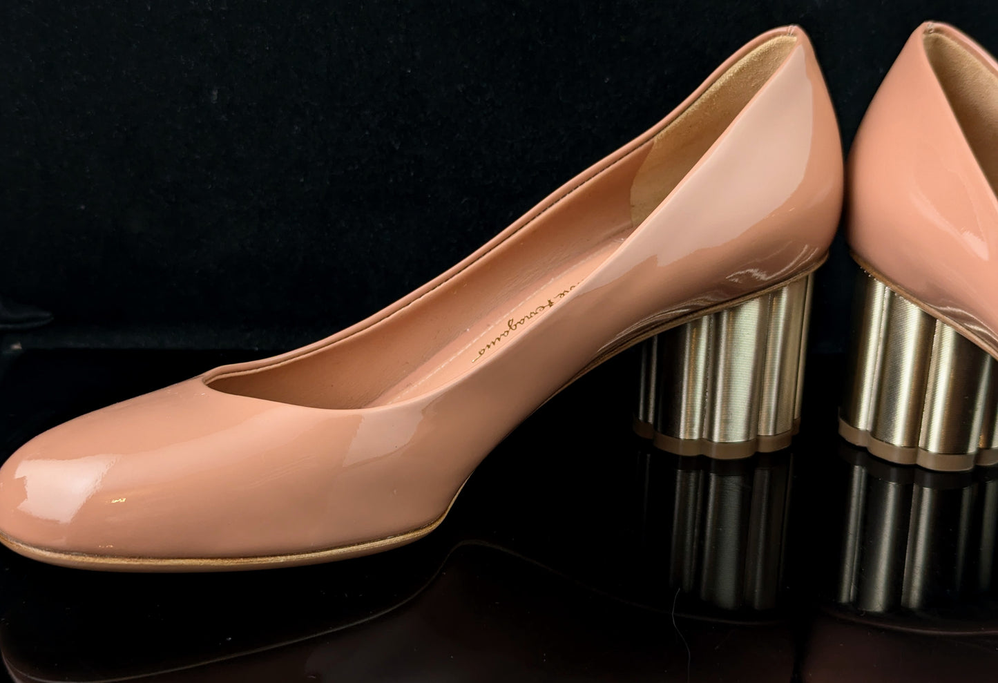 Salvatore Ferragamo blush pink patent leather heeled pumps, shoes